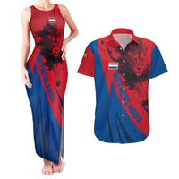 Netherlands Couples Matching Tank Maxi Dress and Hawaiian Shirt with Lion Graphic and Dutch Flag in Red and Blue Design - Wonder Print Shop