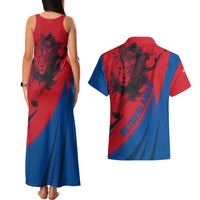 Netherlands Couples Matching Tank Maxi Dress and Hawaiian Shirt with Lion Graphic and Dutch Flag in Red and Blue Design - Wonder Print Shop