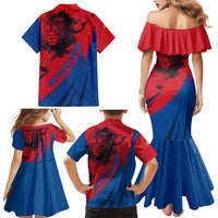 Netherlands Family Matching Mermaid Dress and Hawaiian Shirt with Lion Graphic and Dutch Flag in Red and Blue Design - Wonder Print Shop