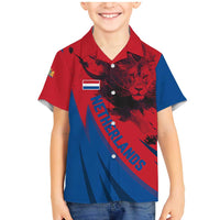 Netherlands Family Matching Mermaid Dress and Hawaiian Shirt with Lion Graphic and Dutch Flag in Red and Blue Design - Wonder Print Shop
