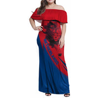 Netherlands Family Matching Off Shoulder Maxi Dress and Hawaiian Shirt with Lion Graphic and Dutch Flag in Red and Blue Design - Wonder Print Shop