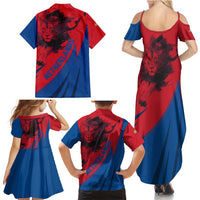 Netherlands Family Matching Summer Maxi Dress and Hawaiian Shirt with Lion Graphic and Dutch Flag in Red and Blue Design - Wonder Print Shop