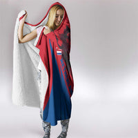 Netherlands Hooded Blanket with Lion Graphic and Dutch Flag in Red and Blue Design - Wonder Print Shop