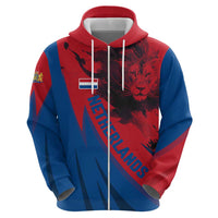 Netherlands Hoodie with Lion Graphic and Dutch Flag in Red and Blue Design - Wonder Print Shop