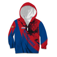 Netherlands Kid Hoodie with Lion Graphic and Dutch Flag in Red and Blue Design - Wonder Print Shop
