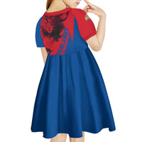 Netherlands Kid Short Sleeve Dress with Lion Graphic and Dutch Flag in Red and Blue Design - Wonder Print Shop