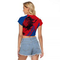 Netherlands Raglan Cropped T Shirt with Lion Graphic and Dutch Flag in Red and Blue Design - Wonder Print Shop
