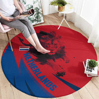 Netherlands Round Carpet with Lion Graphic and Dutch Flag in Red and Blue Design - Wonder Print Shop