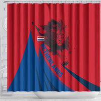 Netherlands Shower Curtain with Lion Graphic and Dutch Flag in Red and Blue Design - Wonder Print Shop