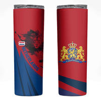 Netherlands Skinny Tumbler with Lion Graphic and Dutch Flag in Red and Blue Design - Wonder Print Shop