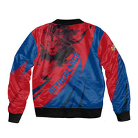 Netherlands Sleeve Zip Bomber Jacket with Lion Graphic and Dutch Flag in Red and Blue Design - Wonder Print Shop