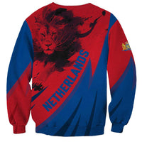 Netherlands Sweatshirt with Lion Graphic and Dutch Flag in Red and Blue Design - Wonder Print Shop