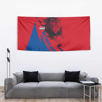 Netherlands Tapestry with Lion Graphic and Dutch Flag in Red and Blue Design - Wonder Print Shop