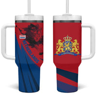 Netherlands Tumbler With Handle with Lion Graphic and Dutch Flag in Red and Blue Design - Wonder Print Shop