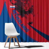 Netherlands Window Curtain with Lion Graphic and Dutch Flag in Red and Blue Design - Wonder Print Shop