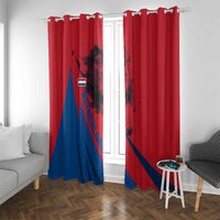 Netherlands Window Curtain with Lion Graphic and Dutch Flag in Red and Blue Design - Wonder Print Shop