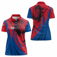 Netherlands Women Polo Shirt with Lion Graphic and Dutch Flag in Red and Blue Design - Wonder Print Shop