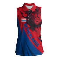 Netherlands Women Sleeveless Polo Shirt with Lion Graphic and Dutch Flag in Red and Blue Design - Wonder Print Shop