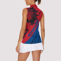 Netherlands Women Sleeveless Polo Shirt with Lion Graphic and Dutch Flag in Red and Blue Design - Wonder Print Shop