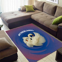 Netherlands Area Rug with Swan Couple Graphic and Dutch Flag in Gradient Red and Blue Design - Wonder Print Shop