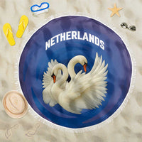 Netherlands Beach Blanket with Swan Couple Graphic and Dutch Flag in Gradient Red and Blue Design - Wonder Print Shop