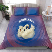 Netherlands Bedding Set with Swan Couple Graphic and Dutch Flag in Gradient Red and Blue Design - Wonder Print Shop
