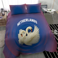 Netherlands Bedding Set with Swan Couple Graphic and Dutch Flag in Gradient Red and Blue Design - Wonder Print Shop