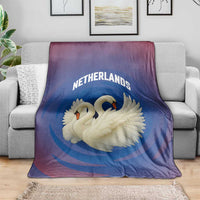Netherlands Blanket with Swan Couple Graphic and Dutch Flag in Gradient Red and Blue Design - Wonder Print Shop