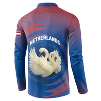 Netherlands Button Sweatshirt with Swan Couple Graphic and Dutch Flag in Gradient Red and Blue Design - Wonder Print Shop