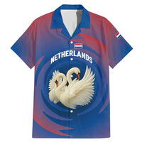 Netherlands Family Matching Mermaid Dress and Hawaiian Shirt with Swan Couple Graphic and Dutch Flag in Gradient Red and Blue Design - Wonder Print Shop