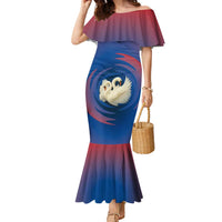 Netherlands Family Matching Mermaid Dress and Hawaiian Shirt with Swan Couple Graphic and Dutch Flag in Gradient Red and Blue Design - Wonder Print Shop