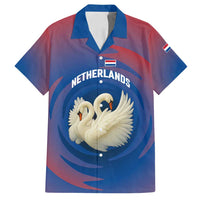 Netherlands Family Matching Off Shoulder Short Dress and Hawaiian Shirt with Swan Couple Graphic and Dutch Flag in Gradient Red and Blue Design - Wonder Print Shop