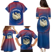 Netherlands Family Matching Puletasi and Hawaiian Shirt with Swan Couple Graphic and Dutch Flag in Gradient Red and Blue Design - Wonder Print Shop