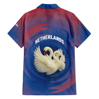 Netherlands Family Matching Short Sleeve Bodycon Dress and Hawaiian Shirt with Swan Couple Graphic and Dutch Flag in Gradient Red and Blue Design - Wonder Print Shop