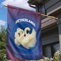 Netherlands Garden Flag with Swan Couple Graphic and Dutch Flag in Gradient Red and Blue Design - Wonder Print Shop