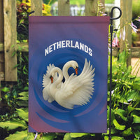 Netherlands Garden Flag with Swan Couple Graphic and Dutch Flag in Gradient Red and Blue Design - Wonder Print Shop