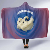 Netherlands Hooded Blanket with Swan Couple Graphic and Dutch Flag in Gradient Red and Blue Design - Wonder Print Shop