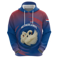 Netherlands Hoodie with Swan Couple Graphic and Dutch Flag in Gradient Red and Blue Design - Wonder Print Shop