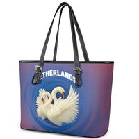 Netherlands Leather Tote Bag with Swan Couple Graphic and Dutch Flag in Gradient Red and Blue Design - Wonder Print Shop
