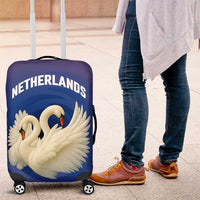Netherlands Luggage Cover with Swan Couple Graphic and Dutch Flag in Gradient Red and Blue Design - Wonder Print Shop