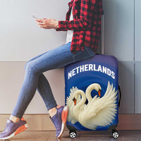 Netherlands Luggage Cover with Swan Couple Graphic and Dutch Flag in Gradient Red and Blue Design - Wonder Print Shop