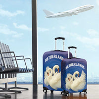Netherlands Luggage Cover with Swan Couple Graphic and Dutch Flag in Gradient Red and Blue Design - Wonder Print Shop