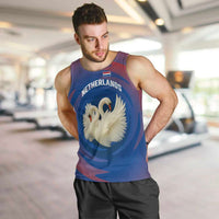 Netherlands Men Tank Top with Swan Couple Graphic and Dutch Flag in Gradient Red and Blue Design - Wonder Print Shop