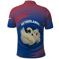 Netherlands Polo Shirt with Swan Couple Graphic and Dutch Flag in Gradient Red and Blue Design - Wonder Print Shop