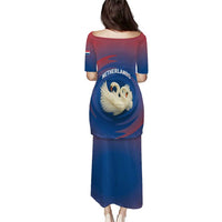 Netherlands Puletasi with Swan Couple Graphic and Dutch Flag in Gradient Red and Blue Design - Wonder Print Shop