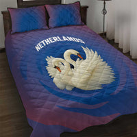 Netherlands Quilt Bed Set with Swan Couple Graphic and Dutch Flag in Gradient Red and Blue Design - Wonder Print Shop