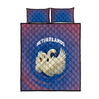 Netherlands Quilt Bed Set with Swan Couple Graphic and Dutch Flag in Gradient Red and Blue Design - Wonder Print Shop