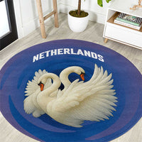Netherlands Round Carpet with Swan Couple Graphic and Dutch Flag in Gradient Red and Blue Design - Wonder Print Shop
