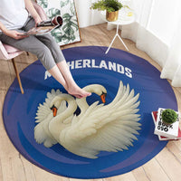 Netherlands Round Carpet with Swan Couple Graphic and Dutch Flag in Gradient Red and Blue Design - Wonder Print Shop