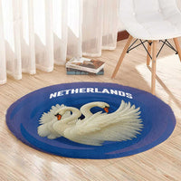 Netherlands Round Carpet with Swan Couple Graphic and Dutch Flag in Gradient Red and Blue Design - Wonder Print Shop